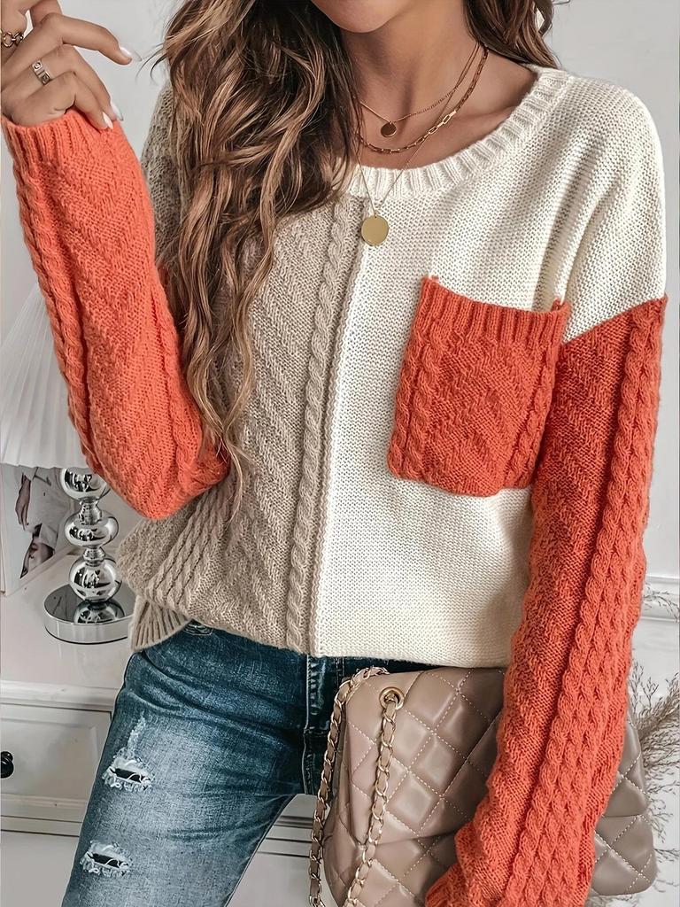 2024 Casual Patchwork Pocket Pullover Knitwear Top