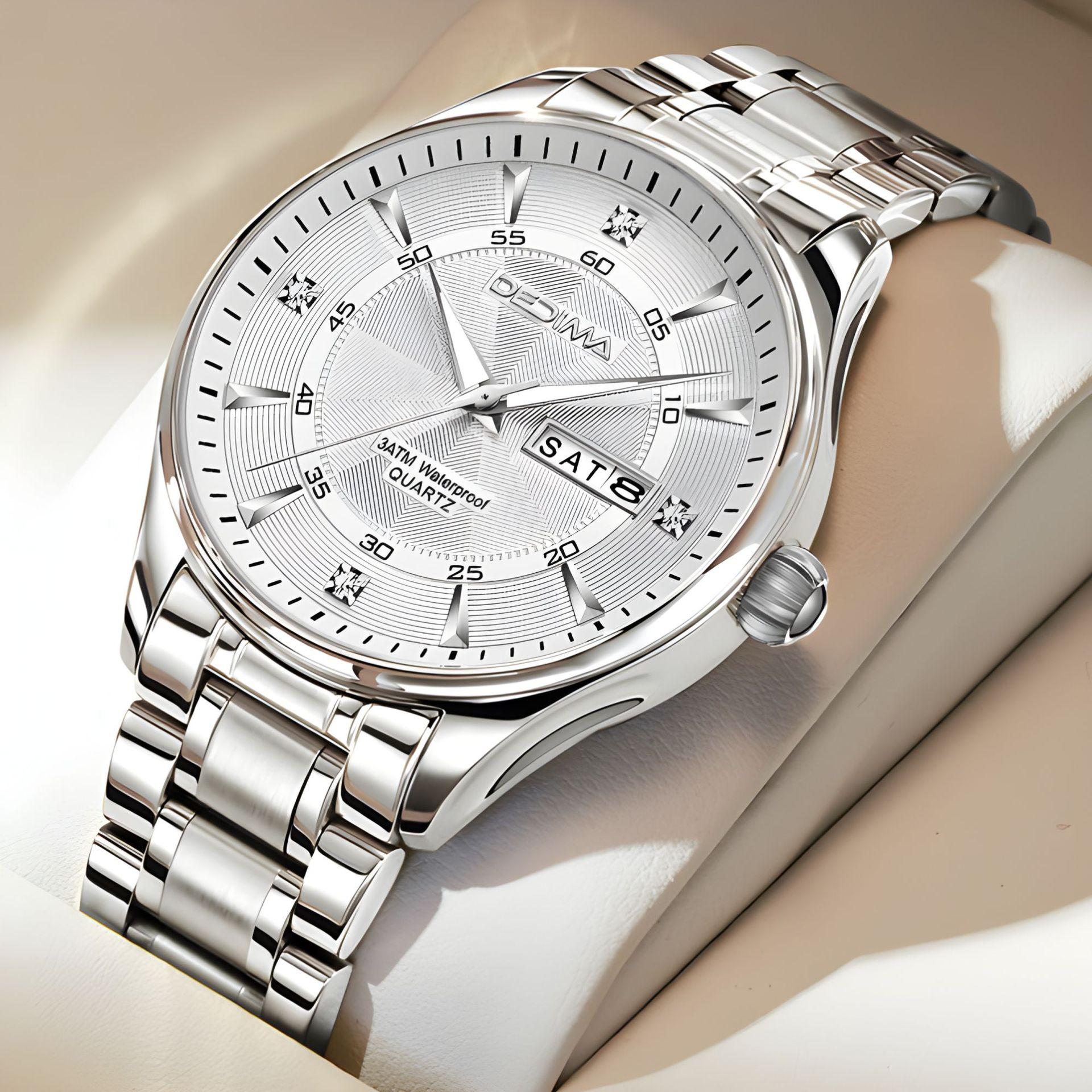 

Лучшие бренды, роскошные мужские часы из нержавеющей стали, двойной календарь, бриллианты, светящиеся водонепроницаемые часы, застежка-бабочка, кварцевые деловые часы