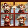 Adhesive-free Glass Stickers 4Pcs/Set Christmas Highland Cow Window Cling Removable Waterproof Santa Hat Decoration Decals Cattle Static Sticker