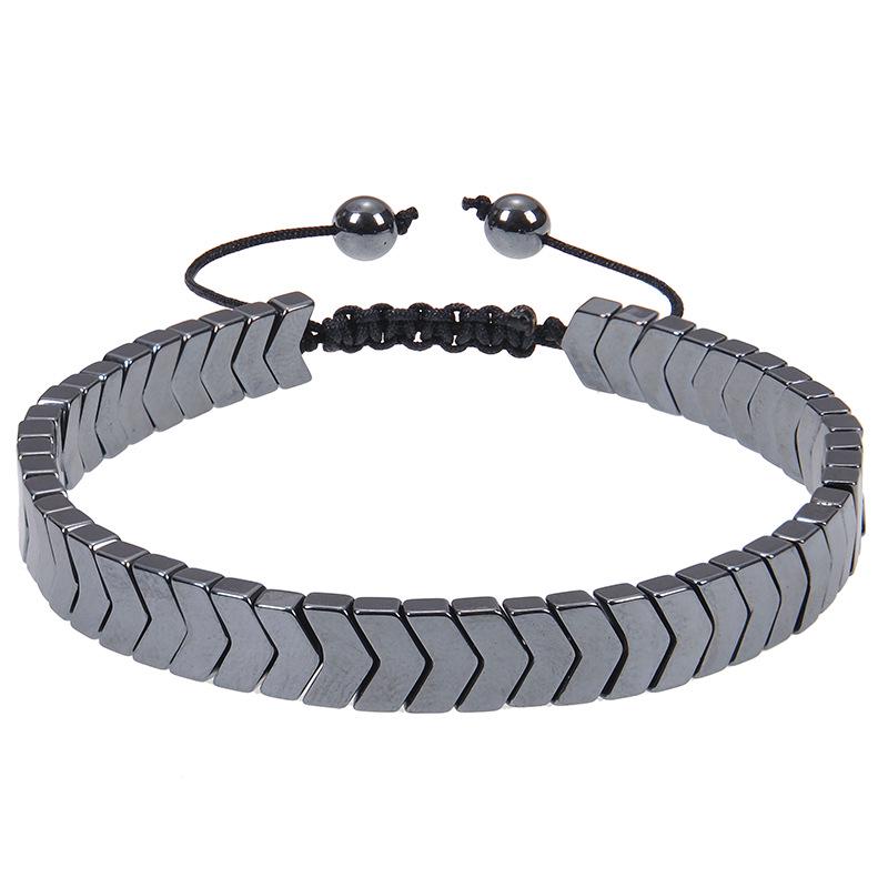 Heart-Shaped Black Magnetic Hematite Bracelet - Adjustable Woven Design