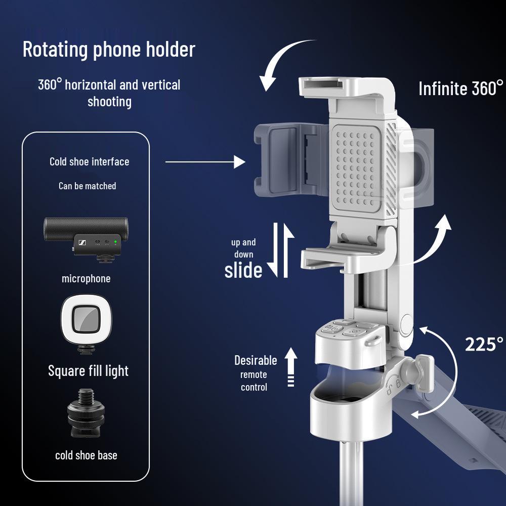 Compact 360° Rotating Selfie Stick with Bluetooth Remote for Live Streaming and Photography