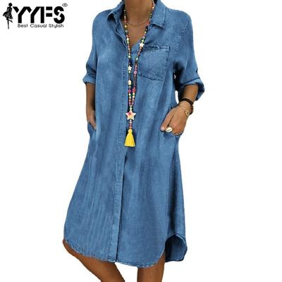 Moda donna primavera autunno tinta unita stampa manica lunga scollo a V vita larga abiti casual