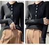 Women's Slimming Knit Wool Polo Collar Top with Pockets - Spring Style