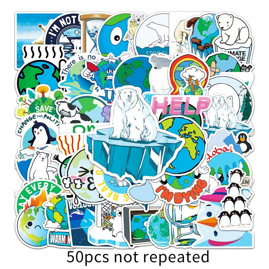 50 Naklejek Graffiti o Globalnym Ociepleniu Klimatu Bez Powtórzeń, Spersonalizowana Ochrona Środowiska, DIY, na Deskorolkę, Kubek na Wodę, Walizkę