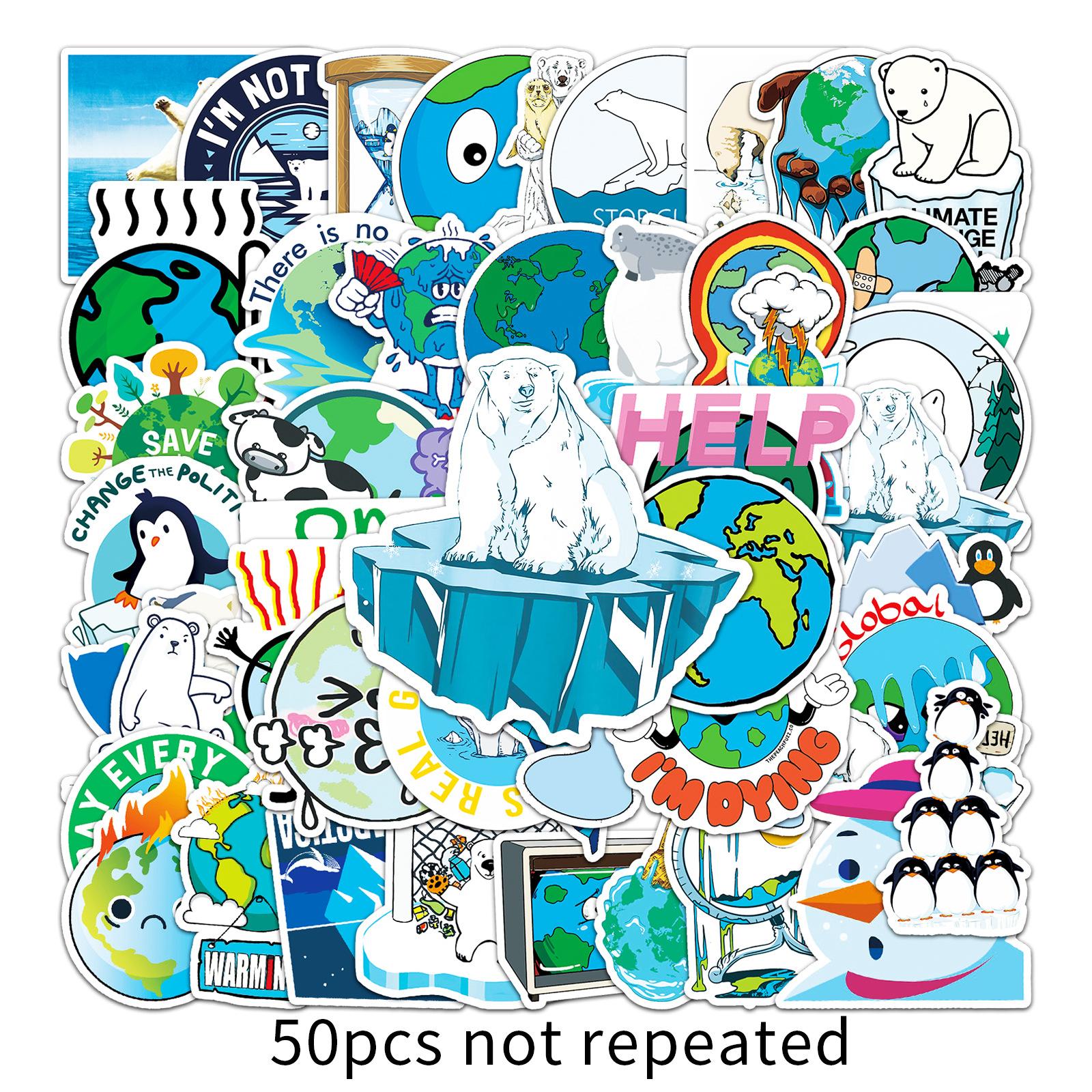 

50 Pictures of Non-repeat Global Climate Warming Graffiti Personalized Environment Protection DIY Skateboard Water Cup Suitcase Stickers