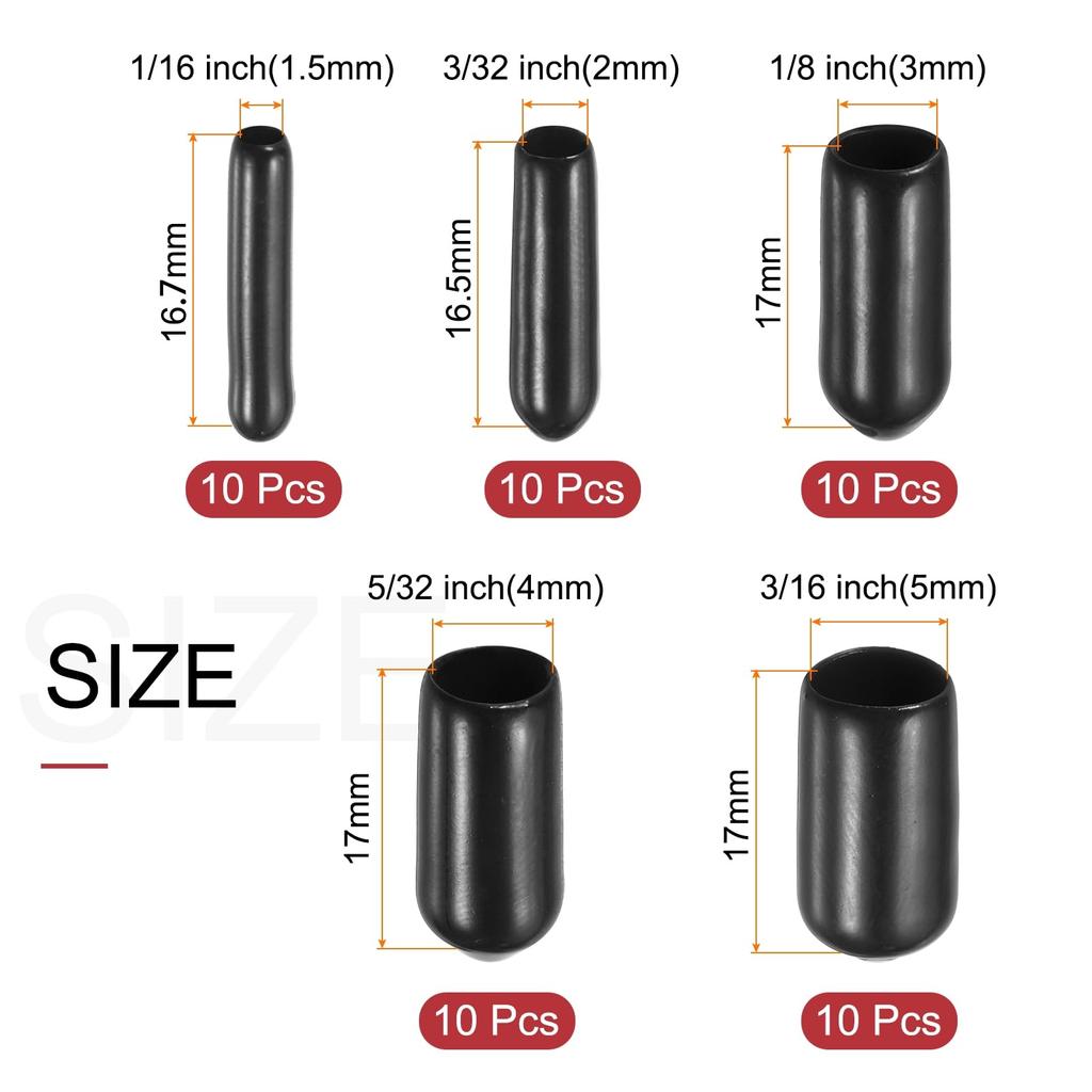 uxcell 50 Pieces End Cap 1.5mm 2mm 3mm 4mm 5mm