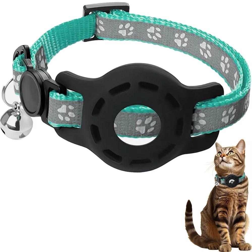 With Bells Cat Collar Safety Buckle Adjustable For Airtag Case Anti-Lost Reflective Strips Pet Tracker Collar for AirTag
