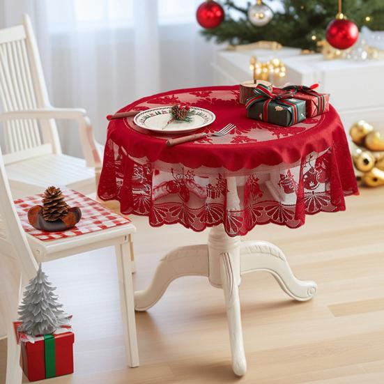 Ubrus Červená Krajka Santa Claus Ubrus Odolný proti Vráskám Kulatý Stůl