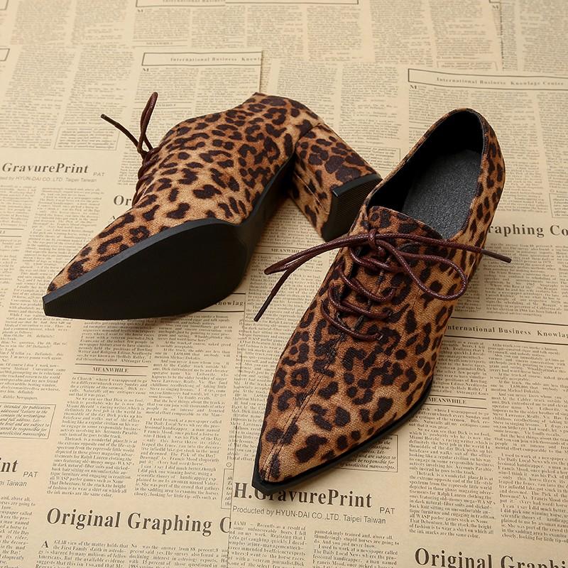 Sheep Suede Comfort Spring Shoes Chunky Heels Oxford Shoes Pointed Toe Lace Up Women Deep Mouth British School Pumps