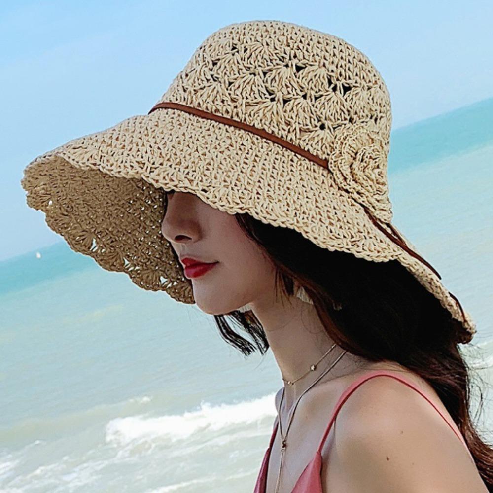 

Crochet Straw Hats Ruffle Detail Beach Hat New Sun Visor Hat Summer F