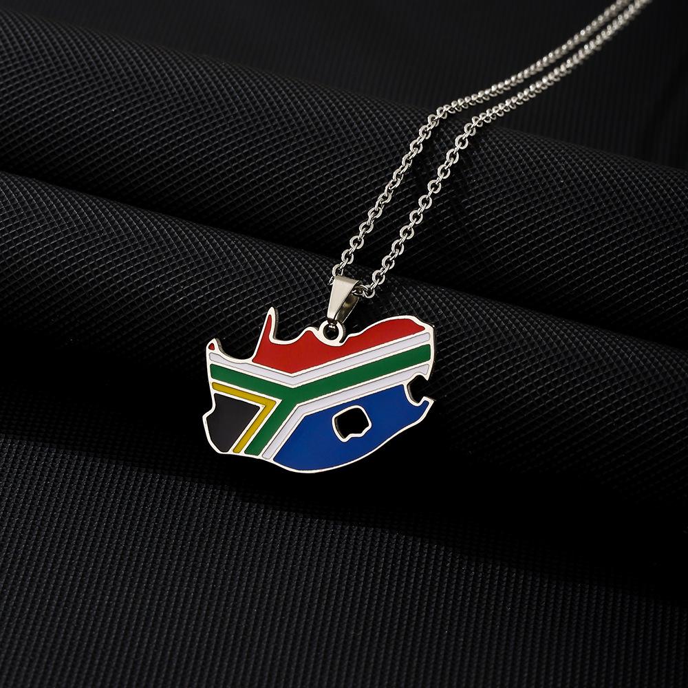 South Africa Map Necklace - Cross-border Stainless Steel, Ethnic Style, Drip Oil Titanium Steel, Popular Couple Design