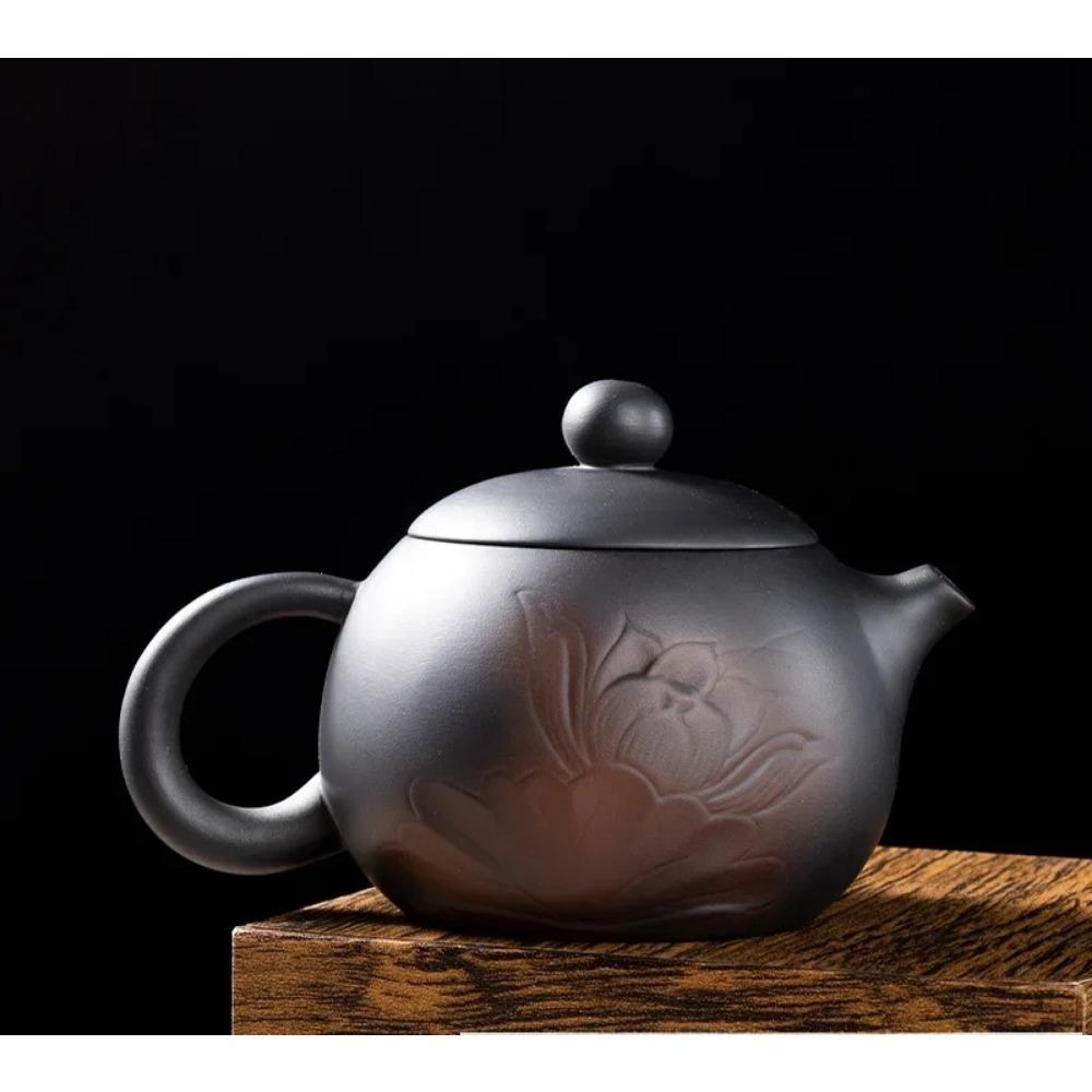 Jianshui Lera Lila Keramik Skulpterad Tekanna Handmålad Antik Relief Tekanna Hushållstekanna Kung Fu Tekanna Vattenkokare