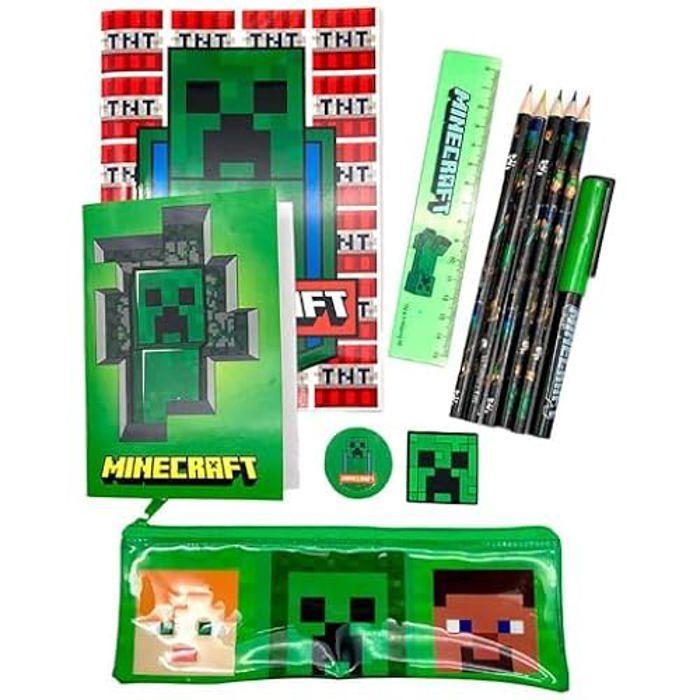 Ensemble de papeterie - MINECRAFT - Étui complet - 2 carnets - Crayons de couleur - Taille-crayons