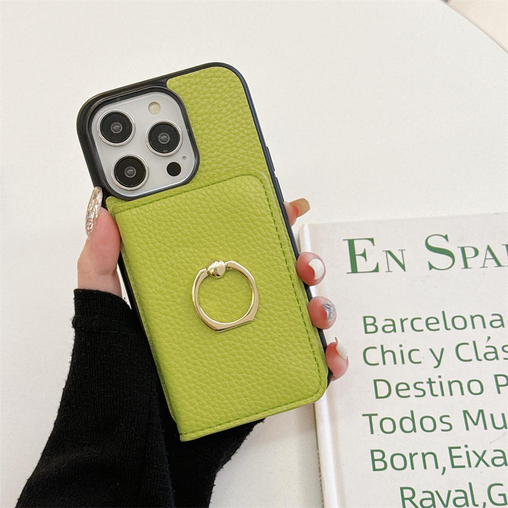 Ring Holder Flip Wallet Case For iPhone 11 12 13 14 15 Pro Max X Xs Max 13 Mini Litchi Leather Card Slot Soft Candy Color Cover