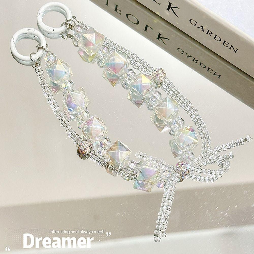 

Creative Hanging Cord Mobile Phone Strap Handmade Anti-lost Mobile Chain Lanyard Beaded Double Layer Phone Charm Rope Universal білий