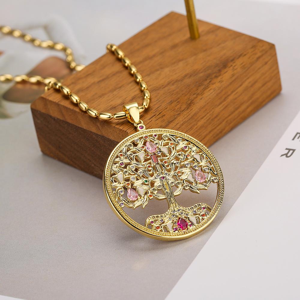 NEWBUY Trendy Zlatá Barva Dutý Design Strom Života Přívěsek Řetízek z Nerezové Oceli Náhrdelník Šperky s AAA Kubickým Zirkonem Pro Ženy Bijoux