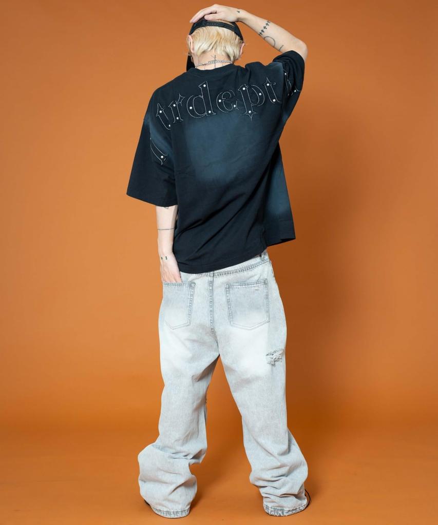 WEGO Short Sleeve with Back Graphic Summer Size Black Men's T-Shirt Studs, Tee, Top, Streetwear, Gift, L,