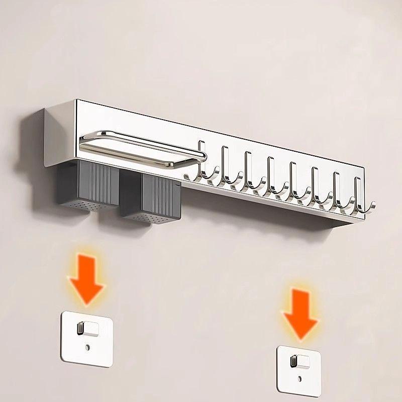 Stainless Steel Knife Holder Kitchen Knife Rack Punch Free Multifunctional Kitchen Knife Chopsticks Storage Rack Wall Mounted Knife Rack