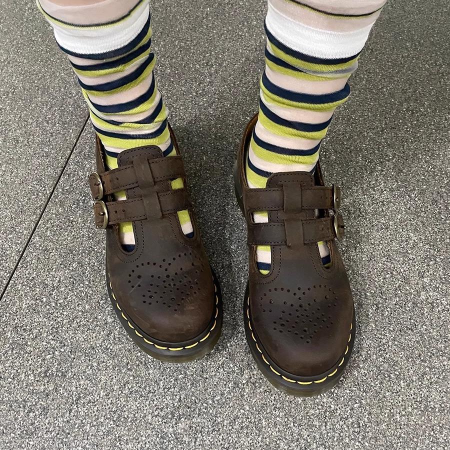 Cowhide Version~ Niche Versatile Martin Single Shoes Women's British Retro Casual Small Leather Shoes Hollow Thick-soled Mary Jane Shoes