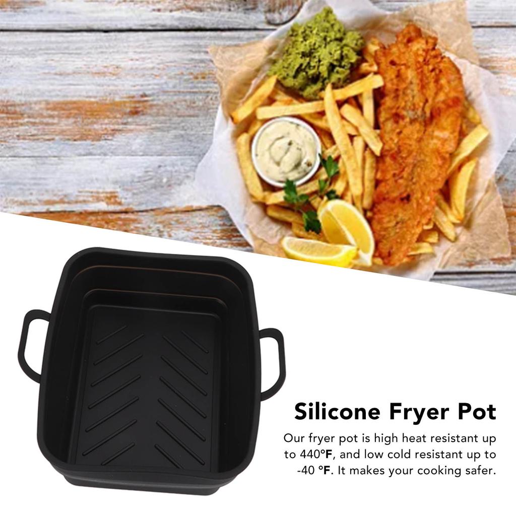 2 Pcs Silicone   Cooker Pot with Handle Rectangular Fryer Liner Tray Replacement for Kitchen Cooking Accessories
