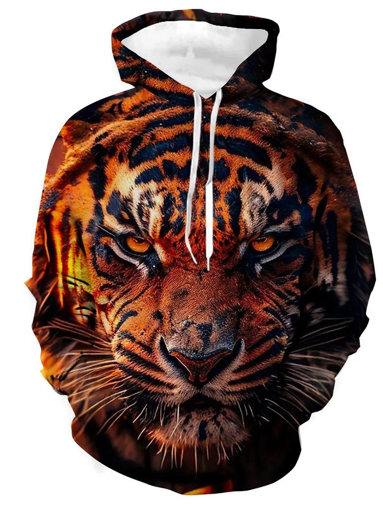 Women's 3D Vintage Realistic Lion Head Print Khaki Hoodie Casual Streetwear Pullover Sweatshirt Soft Comfort Daily Fashion Tops