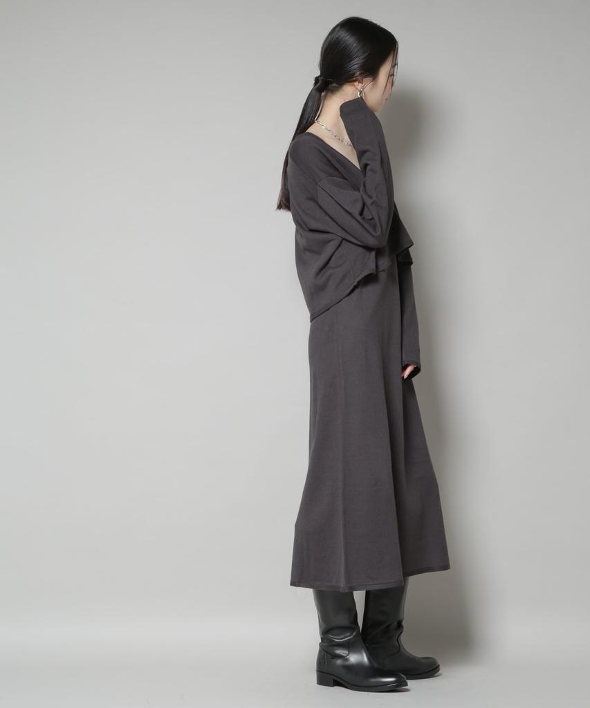 Nano Universe Knit Camisole Dress and Cropped Knit F Women's V-Neck Set, 023, Charcoal, 673-5219306