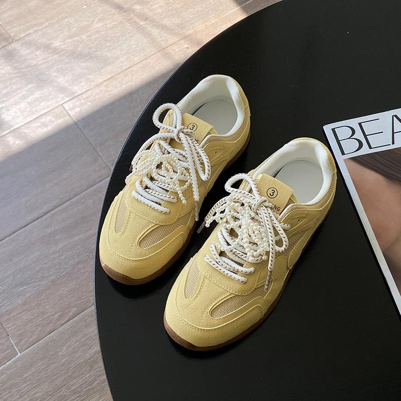 

Желтые женские туфли-балетки на платформе со шнуровкой и жемчугом, новая летняя универсальная повседневная спортивная обувь 40 жёлтый