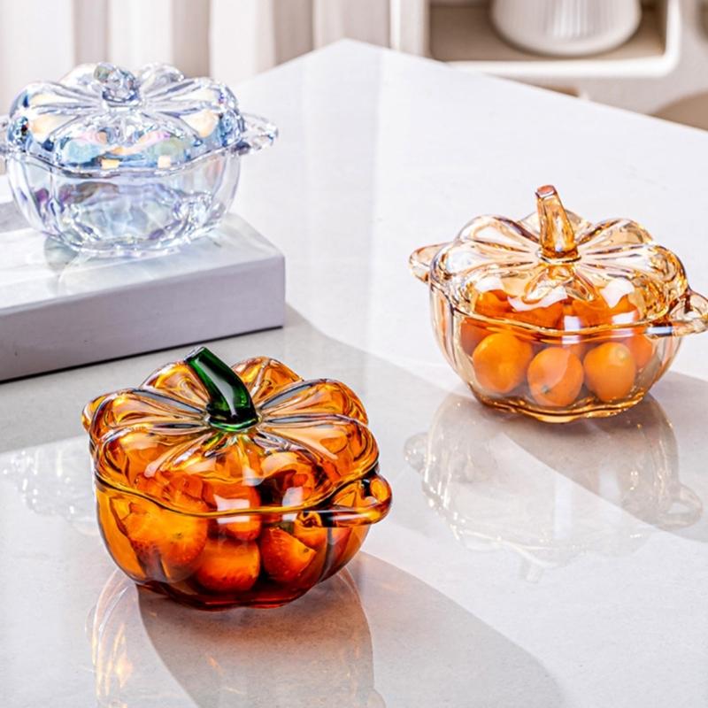 Pumpkins Glass Storage Jar with Lid,Candy & Cookie Jar,Jewelry Box,Buffet & Biscuit Containers Decorative Candy Dish