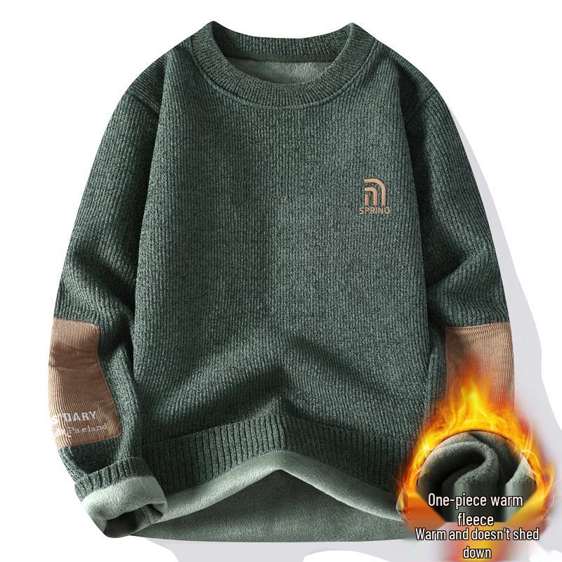 Men's Autumn-Winter Velvet Sweater: Thick Knit Base Layer for Teens