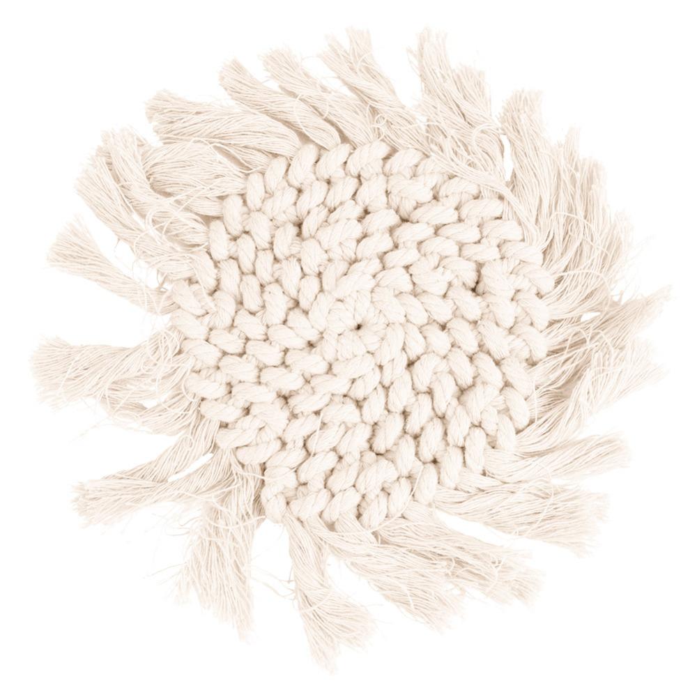 Handmade Round Placemat Woven Tassel Coaster Solid-color Cotton Tassel Mat Party Decor
