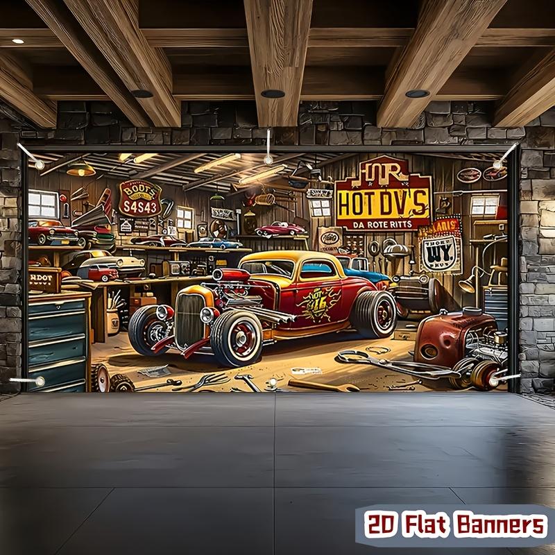 1 Set of 2D Flat Photography Booth Props, Classic Car Scene Backdrop Cloth, Party Activities and Home Decoration