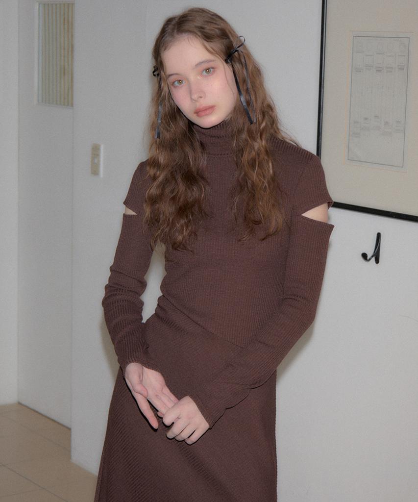 Salon De Yon High Neck Cut-Out Long Dress_ Brown
