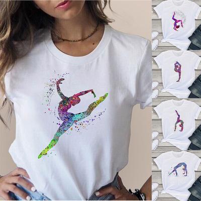Μπλουζάκι Γυμνάστριας Χορεύτριας Μόδα Γυμνάστρια Καλλιτεχνική Γυμναστική Μπλουζάκι με στάμπα για Γυναίκες Ρούχα για Γονείς και Παιδιά Υπερμεγέθης Μπλούζα