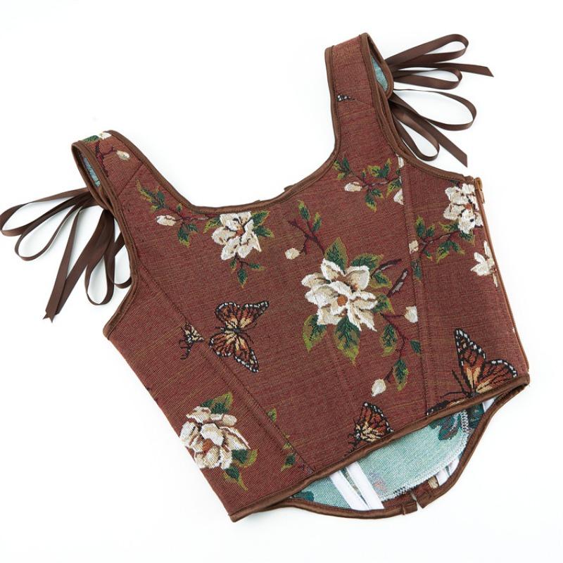 Women French Palace Style Jacquard Strapless Tight Shaping Corset Bustier