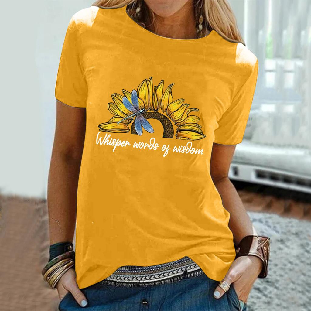 Women Casual Letter Printing Short Sleeves  Loose T-Shirt Blouse Tops