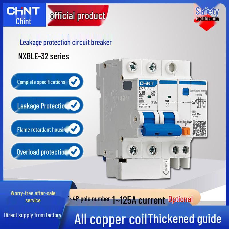 

Chint NXBLE-32 2P Miniature Circuit Breaker with Residual Current Protection NXBLE-32 1P+N C32 30mA 6kA