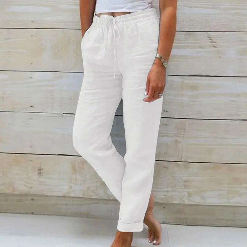 Women Plus Size Loose Minimalist-style Pants Spring Summer Cotton and Linen Slacks Trousers S