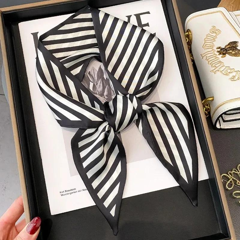 Silk Long Scarf Women Leopard Flamingo Print Luxury Hairband Narrow Scarves Small Neckerchief Summer Headband Ribbons Female