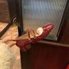 French thick heel niche single shoes red with skirt square Mary Jane shoes