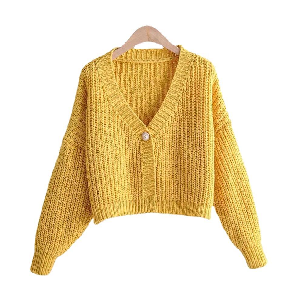 1011 Spring Women's New Product Retro Style Solid Color One Button Loose V-Neck Knitted Cardigan Sweater Women's Jacket