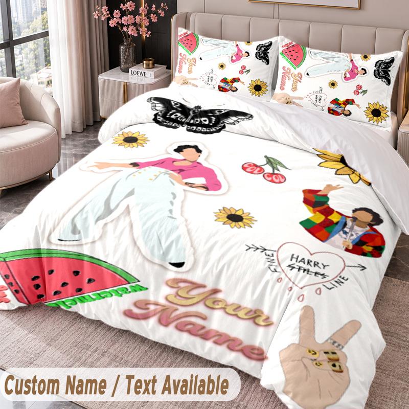 Custom Name Text 3Pcs Bedding Set Harry Styles Duvet Cover And Two Pillowcases