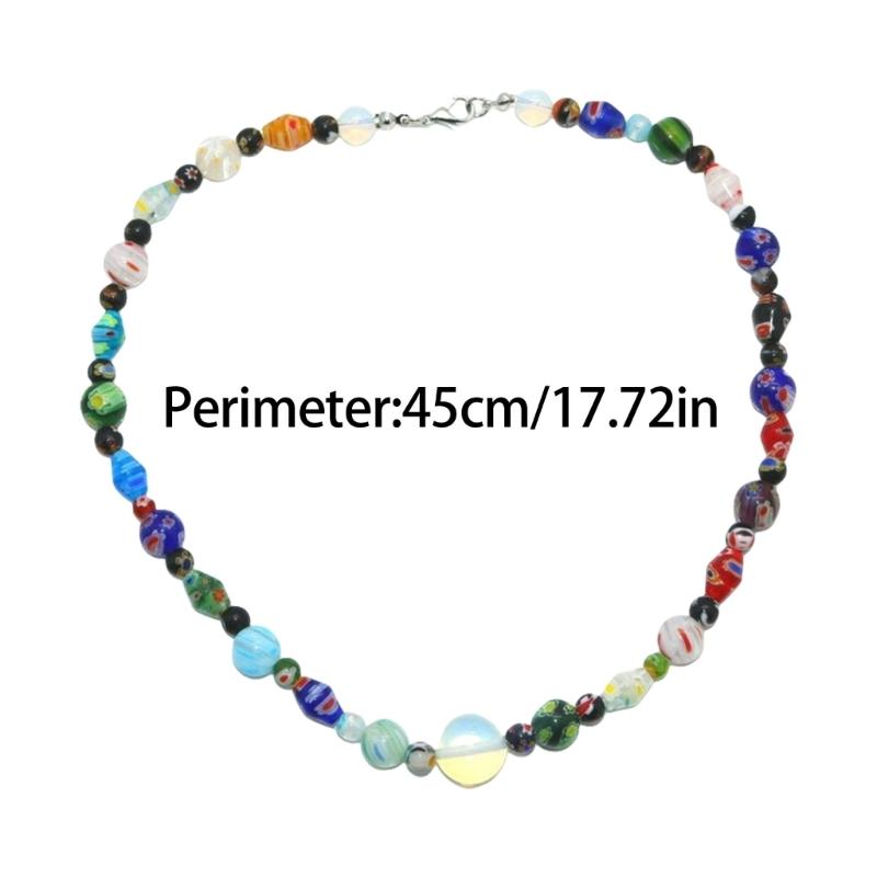 Muranos Style Blown Glass Beaded Necklace for Women Colorful Opal Beads Collarbone Chain Unique Handmade Neck Jewelry