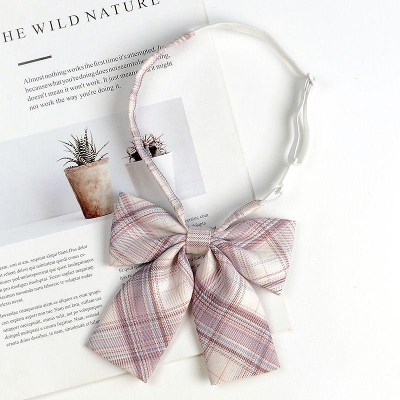 Japanese School Girl Style Polyester Plaid Neck Tie With Bow For Kids Uniforms