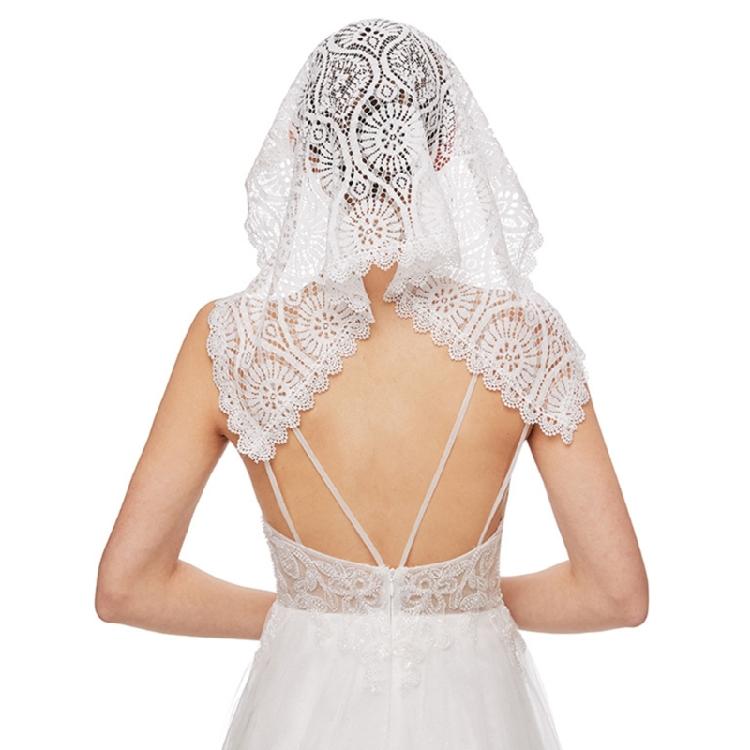 Openwork Bridal Veil Church Head Scarf Lace Chapel Mantilla Latin Mass Headpiece For Wedding Ceremony and Photography