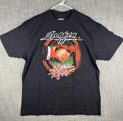Größe XL - Dokken Hell To Pay Handshake Grafik 100% Baumwolle T-Shirt Herren T-Shirts Oberteil Black Metal Band 80er