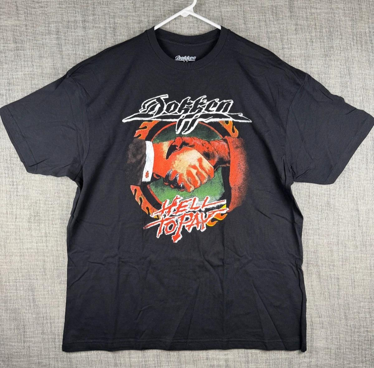Size XL - Dokken Hell To Pay Handshake Graphic 100% Cotton T-shirt Mens Tees Top Black Metal Band 80s 3XL