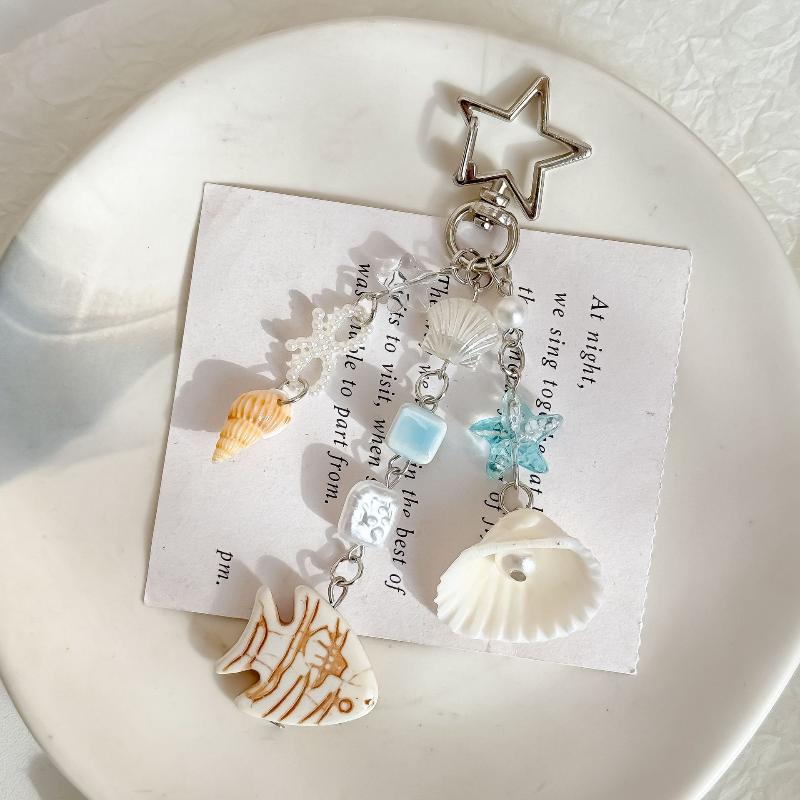 Y2K Shell Conch Fish Beads Keychain Fashion Handbag Pendant Beads Key Ring Jewelry Accessories Girls Gifts