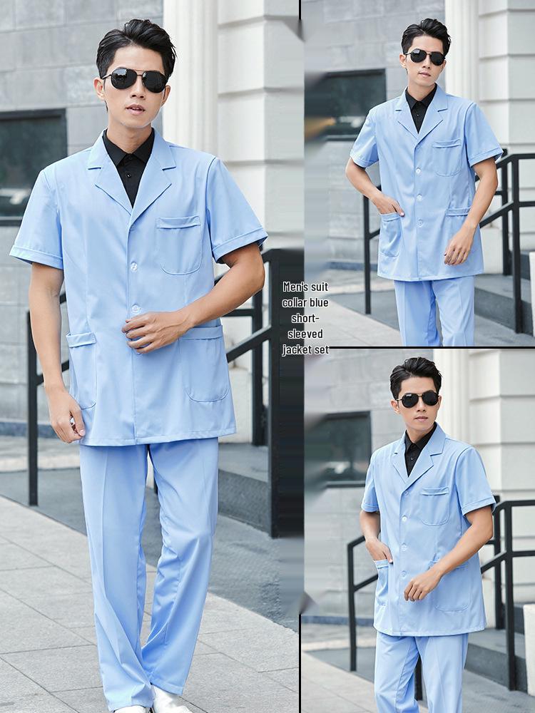 

Чоловічий білий халат з коротким рукавом, медичний робочий одяг для лікарів та стоматологів M