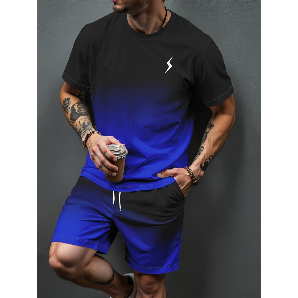 Men's Short-Sleeve Shorts Set, Sports Outfit, Summer T-Shirt & Shorts, Fitness Casual