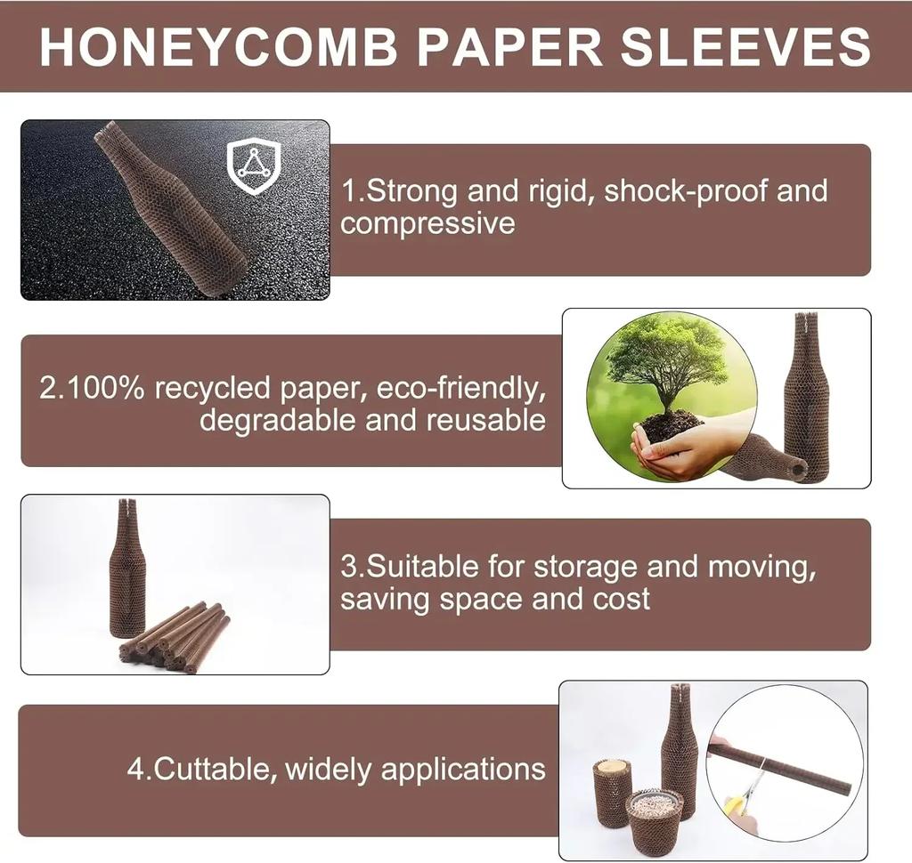 Weinflaschenschutzhüllen aus Wabenpapier, 16er-Set wiederverwendbare Glas-Spirituosenflaschenhüllen für Flugreisen, Transport